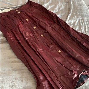 Faux Leather Pleated Midi Skirt